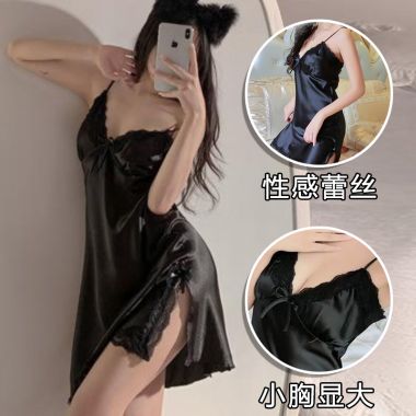 （情趣内衣）性感蕾丝吊带睡衣裙（黑色） 