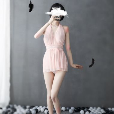 （情趣内衣）羞羞宝贝深V性感挂脖睡裙(粉）